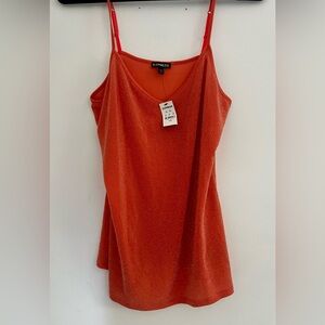 Express Orange Gold Shimmer Stretch Cami Tank Top Size L Y2k 90s NTW